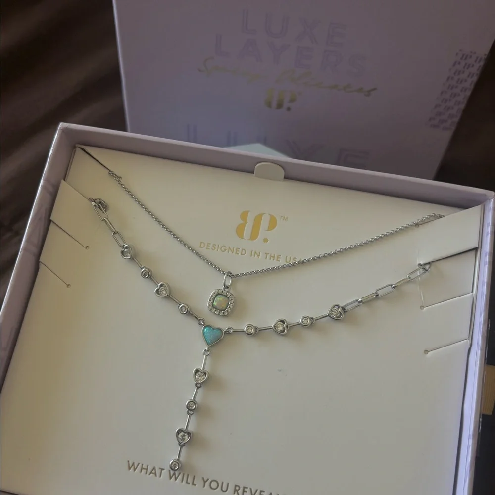 Luxe Layers Silver Necklace with Turquoise Charm - Picture 1 of 4